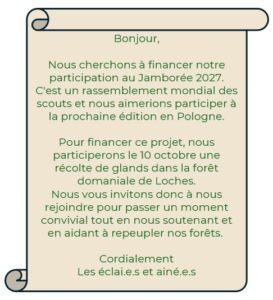 Récolte de glands pour l’ONF en soutien au projet Jamboree 2027 du groupe EEDF Loches-Beaulieu